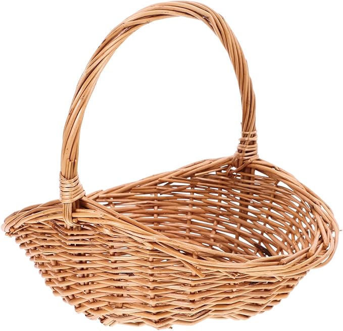 Kisangel Wicker Picnic Basket with Handle, 8.66 x 7.07 x 7.87in Wicker Flower Basket Small Storage for Weddings, Garden Home Fruits Vegetable Decor