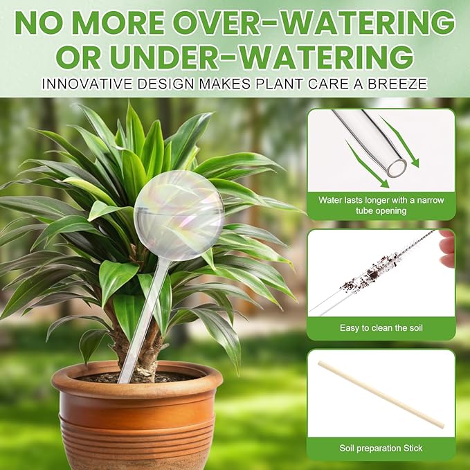 6 Pcs Iridescent Self Watering Globes Glass Rainbow Plant Self Watering Globes Planter Insert Large Automatic Plant Waterer Bulbs for Planter Indoor Outdoor Garden, 16oz, 13oz, 10oz