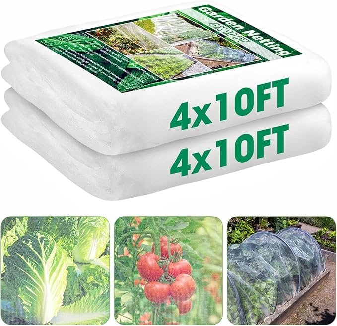Unves 2 Pack 4 x 10 FT Garden Netting, Mosquito Bird Netting for Garden Protection Vegetable Fruits, Raised Bed Plant Covers Protect Plants from Birds Bugs