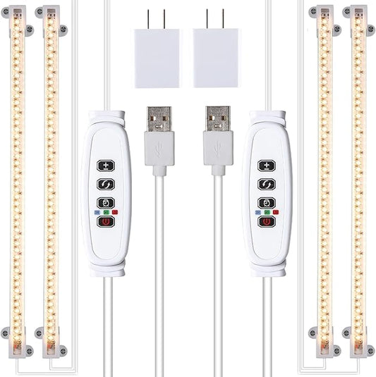 Two Strip Growing Lamp 2-Pack for Indoor Plants, 3500K Full Spectrum LED Grow Light Strips with Auto ON/Off 3/9/12H Timer & 10 Dimmable Levels for Green House Succulent (2 Head×2 Pack)