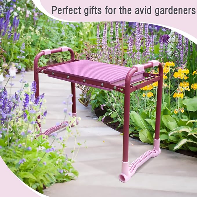 Colwelt Garden Kneeler Upgraded, Gardening Kneelers Stool with Rugged & Sturdy Steel Frame, Garden Seat and Kneeler Bench with Tool Pouch, EVA Foam Pad Protects Your Knees(Purple)