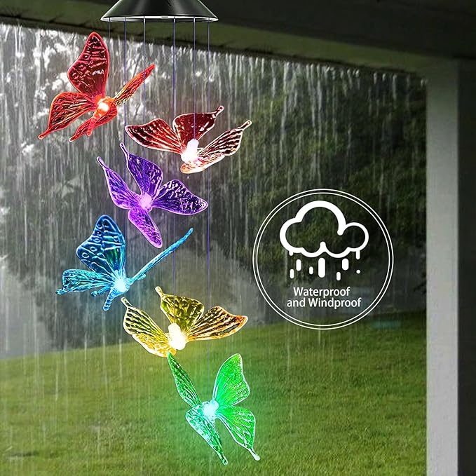 Solar Wind Chimes Outdoor Color Changing Lights,Solar Butterfly Gift for Women Mom Grandma,Waterproof Outdoor Solar Powered Lights for Garden Patio Yard Home Decor
