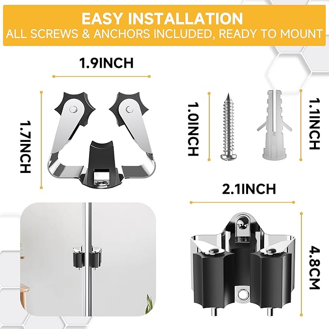 Broom Holder Wall Mount, 12 Pack Single Metal Mop Clips & Gripper, Wall Mounted Hanger with Star-Shaped Rollers and Nickel Plated Brackets for Garden Tools Storage