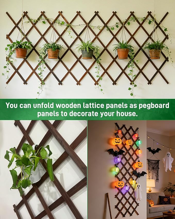 1Pack 47.2Inch Wooden Lattice Wall-Expandable Plant Garden Trellis for Climbing Plants Outdoor