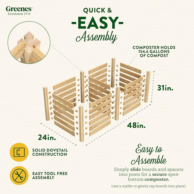 Greenes Fence Premium Cedar Wood Composter, 24" W x 48" L x 31" H (3/4" Thick) / 154.6 Gallons - Made in USA with North American Cedar