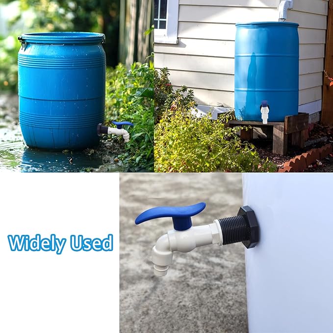 2 Pack Rain Barrel Spigot Kit, Rain Barrel Faucet Kit with Hole Saw and 1/2" PVC Bulkhead Fitting for Water Barrel, Water Tanks, Rain Barrels, Tubs, Garden Barrels