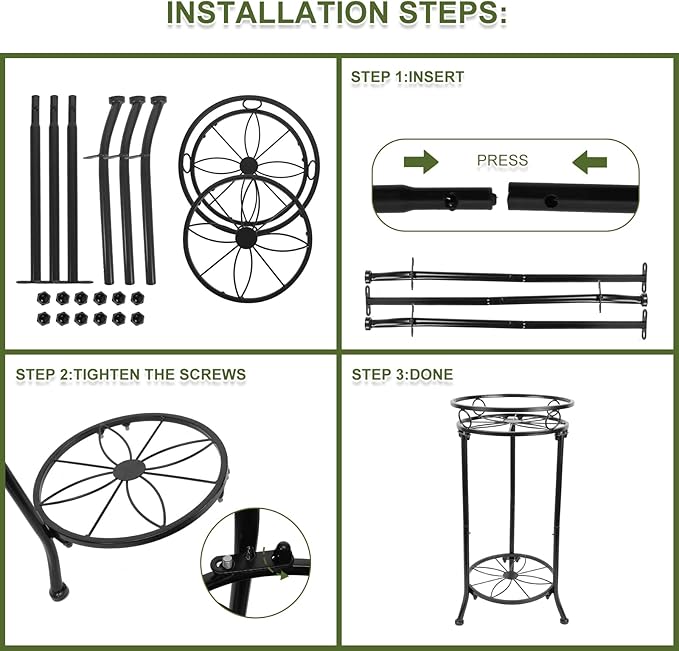 Plant Stand Indoor 2-Tier,20.3 Outdoor Tall Metal Plant Stands Black,Single Corner Heavy Duty Potted Holder Rack Rustproof,Flower Pot Stand for Planter Garden Balcony Patio Office Home