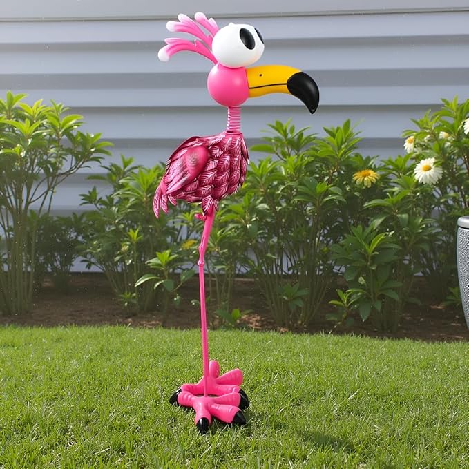 Large Flamingo Garden Statue, Metal Flamingo Outdoor Staute Waterproof, Pink Flamingo Yard Art Sculptures Decor for Yard, Lawn, Patio, Backyard
