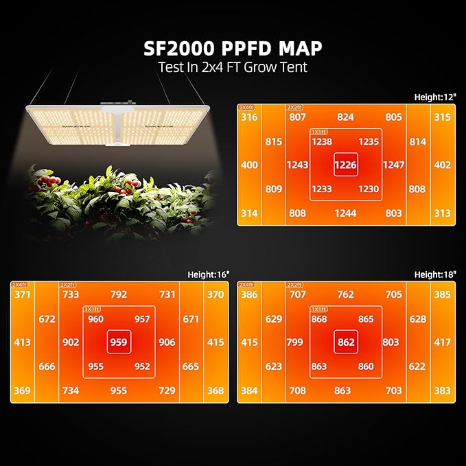 Spider Farmer SF2000 200W LED Grow Light for Indoor Plants, Upgraded High Efficiency Beads, Dimmable Full Spectrum High PPFD, Deep Penetration for Seed Starting/Vegetables/Bloom in 2x2/3x3 Grow Tent