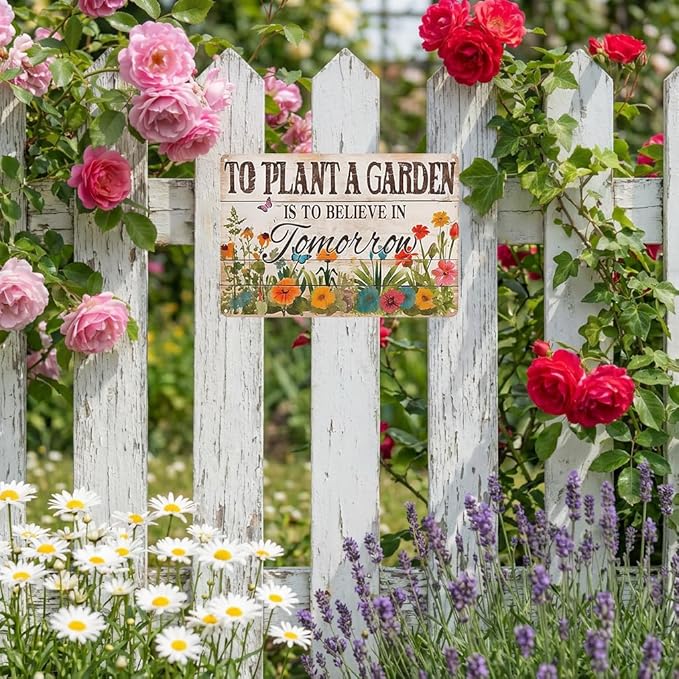 Bestylez Gardening Gifts Vintage Gardening Sign To Plant A Garden is To Believe Tomorrow Tin Sign for Home Garden Greenhouse Living Room Bedroom Outdoor Yard Backyard Decor 8X12 Inch (3366)