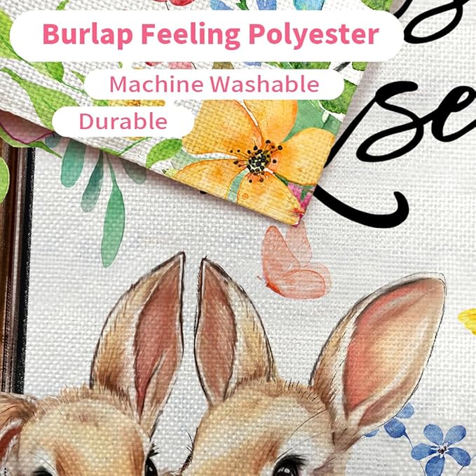 CROWNED BEAUTY Easter Garden Flag He is Risen Cross Bunnies 12x18 Inch Double Sided Floral Holiday Decoration for Outdoor Lawn Yard
