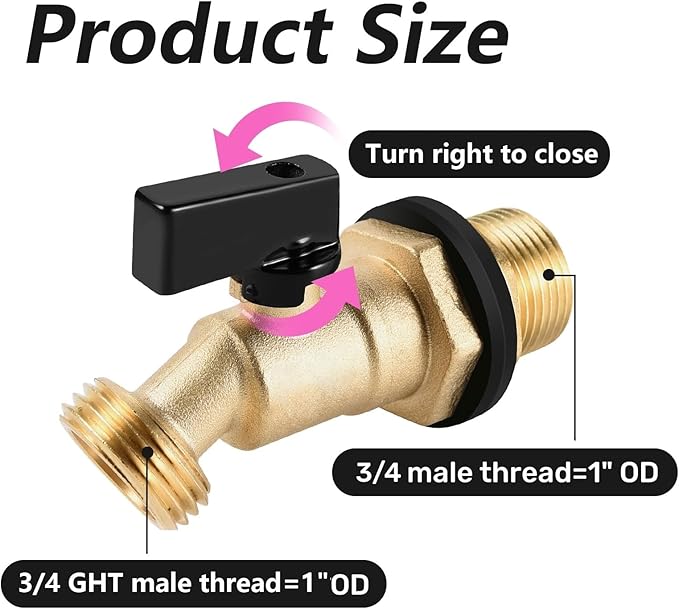 Brass Water Container 3/4" Threaded Rain Barrel Spigot Leak-Proof Rain Barrel Faucets Turn Ball Valve with Bulkhead Fitting and Washers for Garden Hose Thread Connection (Type A)