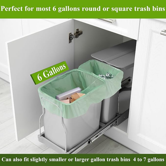 C Crystal Lemon 50 Count Biodegradable Kitchen Food Waste Bags - 6 Gallon Scraps Bags - Heavy Duty Compostable Waste Bags for Kitchen - Unscented Trash Bags 6 Gallon for Yard, Food (Pack of 2)
