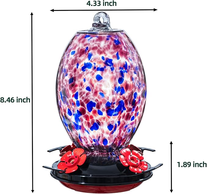 Muse Garden Glass Humming Bird Feeders for Outdoors - 27OZ Blown Glass Hummingbird Feeder - Unique Gift Mom Women Grandparents, Outdoors Hanging Garden Decor, Includes Ant Moat & Brush, Purple