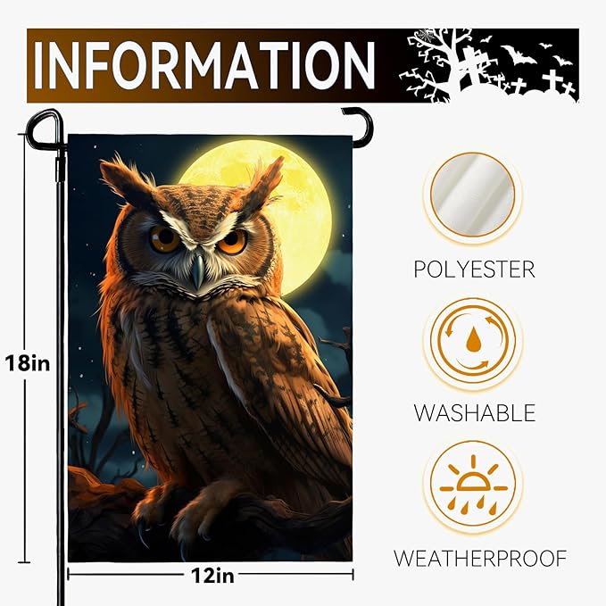 Owl Garden Flags 12x18 Double Sided Fake Owl Decoys to Scare Birds Squirrels Away Polyester Yard Flag Farmhouse Welcome Decoration Banners for Outdoor Yard Lawn Sign Decor