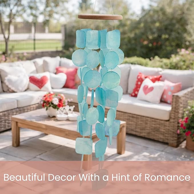 Solange & Frances Patio Decor, Garden Decor, Wind Chimes for Outdoors, Capiz Shells Windchimes for Outdoors. Unique, Gifts for Women (Turquoise)