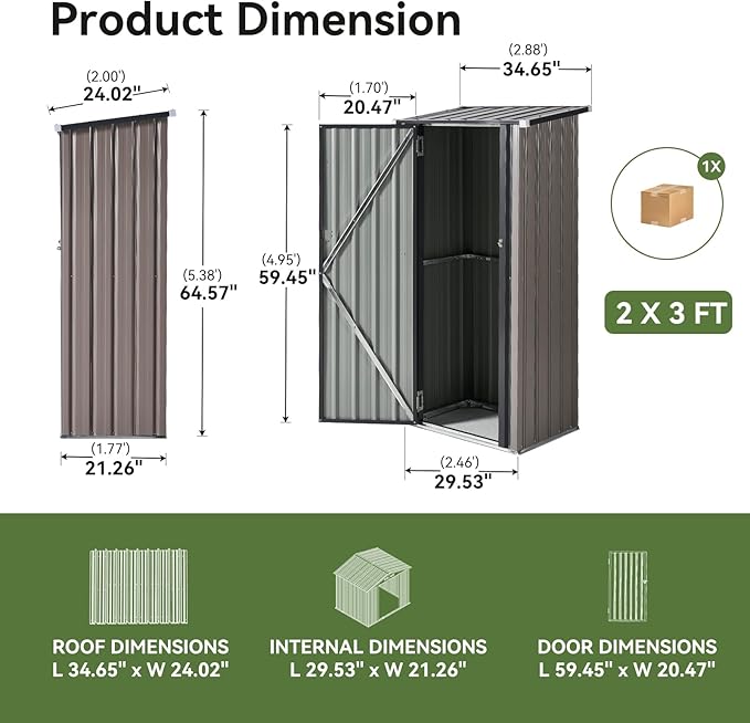 Aoxun 30"x21" Outdoor Metal Storage Shed, Vertical Cabinet with Lockable Door & Sloping Roof, Outdoor Storage Cabinet for Garden, Patio and Lawn(Brown)