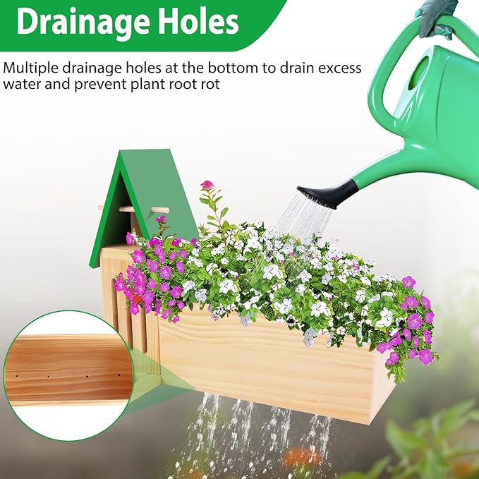 Butterfly House and Feeder with Flower Pot, Wooden Butterfly House for Garden, 3 in 1 with Drainage Holes, Natural Butterfly Habitat for Garden Decoration