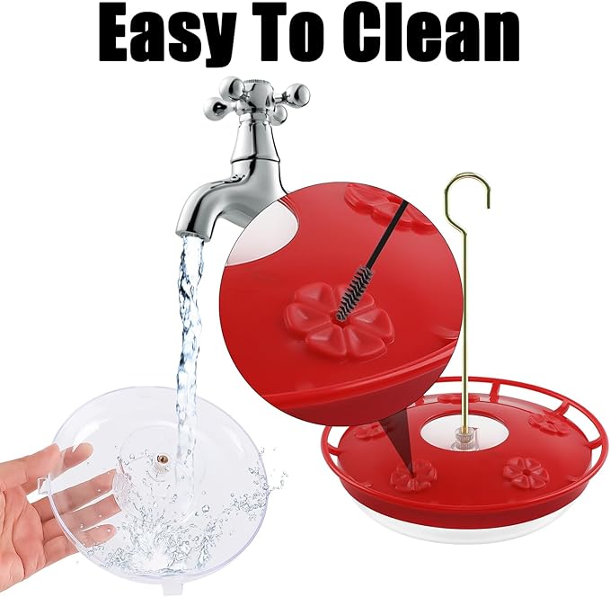 FEED GARDEN 2 Pack 16 oz Plastic Disc Hummingbird Feeders for Outdoors Hanging, Leak-Resistant Nectar Feeder with 5 Ports, Wide Mouth Easy Clean & Refill, Built-in Ant Moat for Garden Backyard