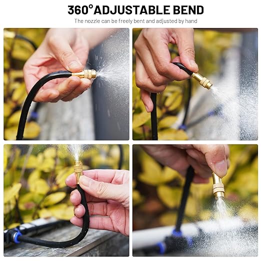 360° Adjustable Drip Irrigation System - 50FT Garden Watering Atomizing System with 16 Nozzles & Water Timer, Greenhouse Accessories for Yard, Lawn, Plants, Garden, 5/16 inches Hose