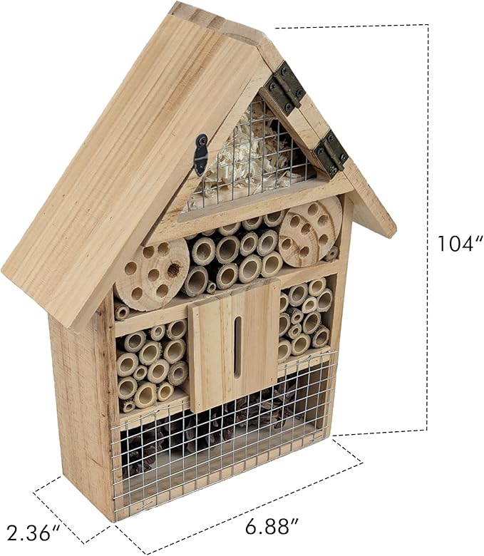Niteangel Natural Wooden Hanging Bee House for Gardens | Natural Wooden Butterfly Hotel for Bee, Butterfly, Ladybirds, Beneficial Insect Habitat, Bee Hotel Garden