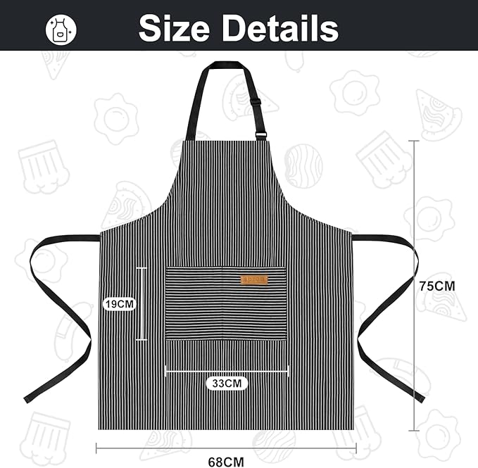 2 Pack Kitchen Aprons, Apron for Cooking with 2 Pockets, Unisex Adjustable Neck Strap Chef Aprons for Men Women