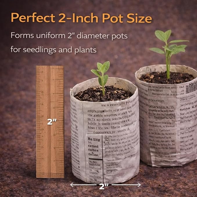 Carrot Design Newspaper Pot Maker – Wooden Seed Starter Tool for DIY Biodegradable Paper Pots – Mold for Seedlings & Gardening - 2 Inch
