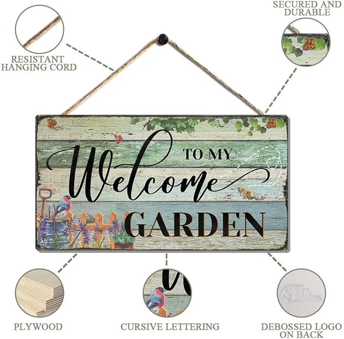 Garden Retro Vintage Wood Garden Signs Decorative Outdoor Flower Home Signs Wall Decor Lovely Motivational Quote Home Accessory Sign by 11.5"x6"
