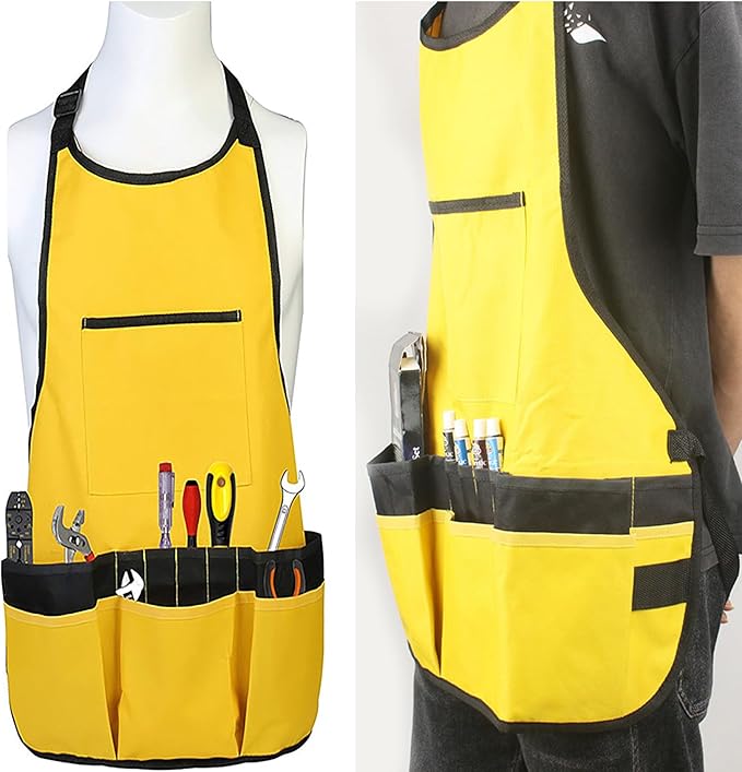 Work Tool Aprons for Men Women Waterproof Garden Apron with Pocket Torso Length Canvas Apron for Planting Woodworking