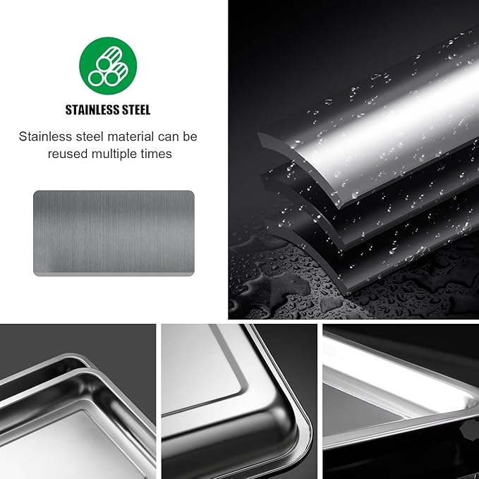 10 Pack Large Stainless Steel Seedling Trays, Heavy Duty Metal Water Catch Trays for Nursery Pots Transplant, Seed Germination & Propagation Flats (17.5 inch×13.56 inch, 1.18" Height)