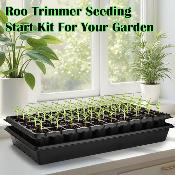 10 Pack 1020 Trays and 10 Pack 3.5" Deep 50 Cell Seed Starter Trays, 20" x 10" - Durable Plastic Nursery Flats for Microgreens, Seedling,Seed Germination & Plant Propagation (10 Set)