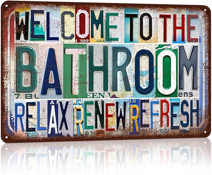 Vintage Bathroom Wall Decor Welcome to The Bathroom Metal Sign Tin Signs Poster - relax renew refresh