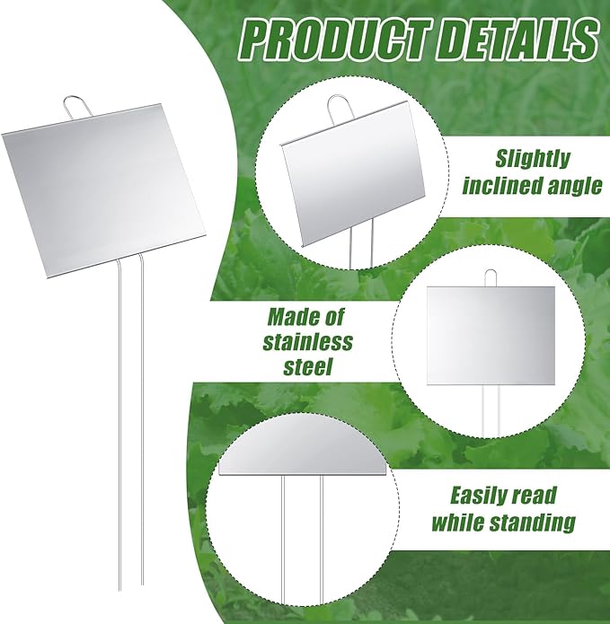 Landhoow 6 Pcs Large Garden Plant Markers Metal Plant Labels Sign 6'' x 8'' with 13'' Stake Weatherproof Waterproof Garden Sign for Outdoor Seedlings Herbs Vegetable Greenhouse, Silver