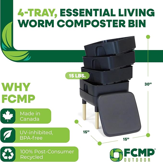 FCMP Outdoor - The Essential Living Composter, 4-Tray Worm Vermicomposter Bin, Black