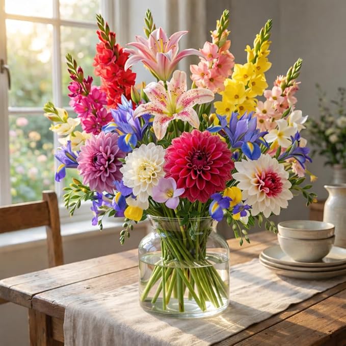 Luxury Front-Yard Colorful Dream Bulb Collection (32 Bulbs) — Dahlias, Gladiolus, Lilies, Dutch Iris & Freesia | Easy to Plant | Pollinator Garden, Deer-Resistant | Spring Planting, Summer Bloom