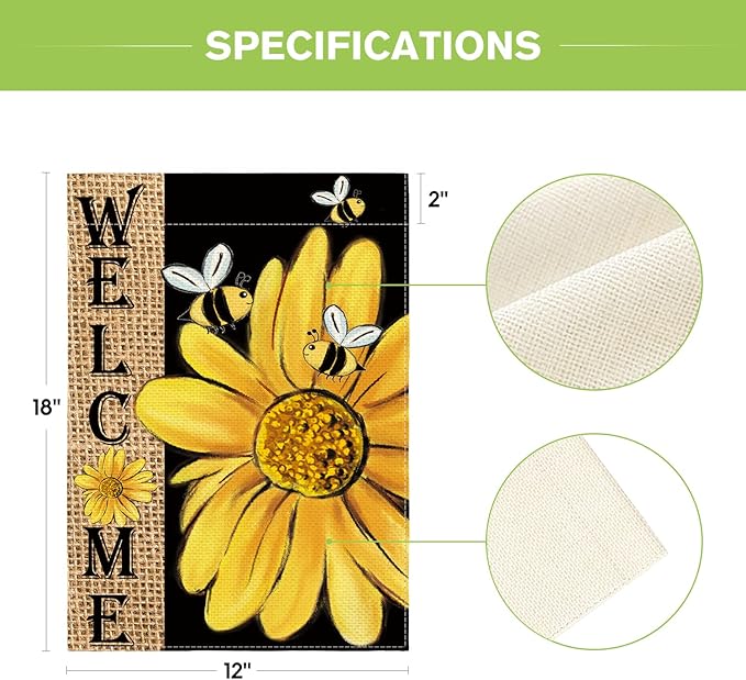 AVOIN colorlife Spring Summer Bee Sunflower Garden Flag 12x18 Inch Double Sided, Welcome Holiday Burlap Yard Outdoor Decoration