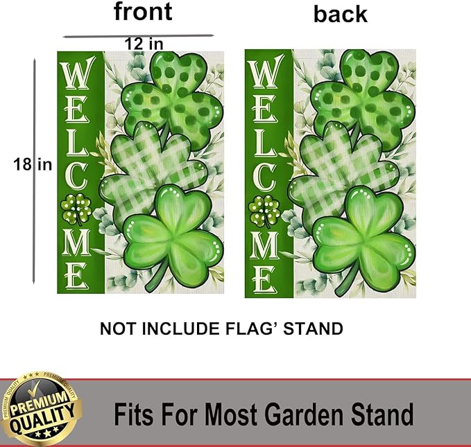 Welcome St Patricks Day Shamrock Garden Flags 12x18- Small Lucky Shamrock Garden Flag Double Sided Banner for Holiday Yard Outside