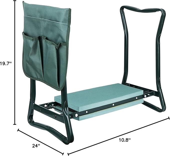 HomGarden Folding Garden Kneeler Seat Bench Stool w/Soft Kneeling Pad and Large Tool Pouch Foldable Gardener Stool