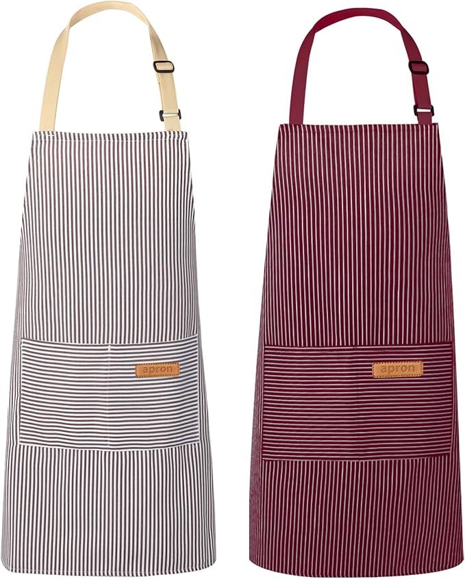 2 Pack Kitchen Aprons, Apron for Cooking with 2 Pockets, Unisex Adjustable Neck Strap Chef Aprons for Men Women
