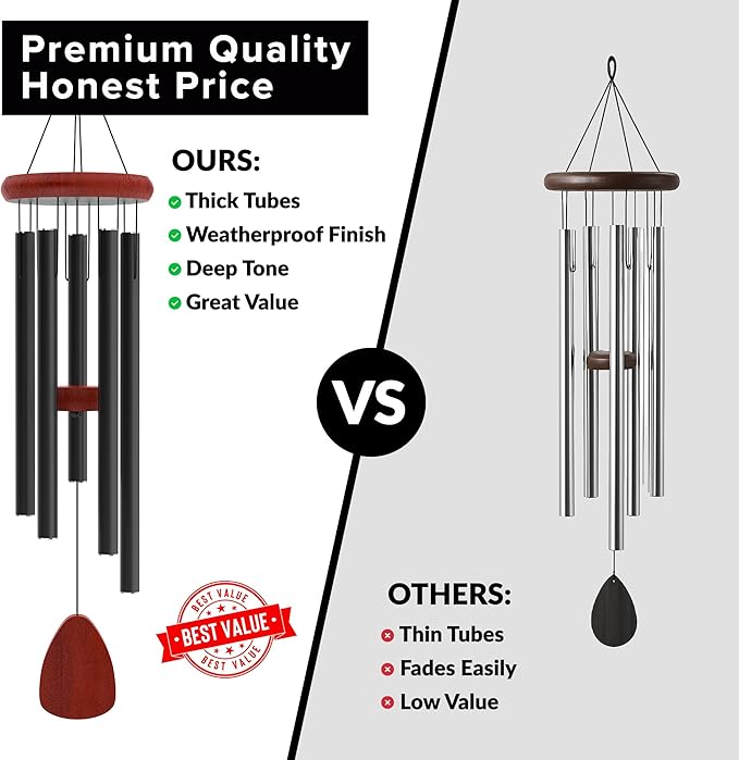 Wind Chimes for Outside - 37" Large Deep Tone Wind Chimes, Elegant Black Aluminum Windchimes Outdoors, Memorial Gift for Mom, Garden & Patio Decor