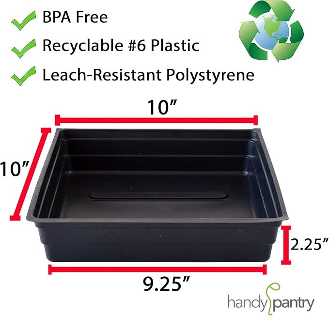 5-Pack 1010 Garden Growing Trays Without Drain Holes - 10" x 10" Plastic Hydroponic Plant Trays For Wheatgrass Sprouting , Microgreens Seed , Nursery Flats, Greenhouse Supplies…