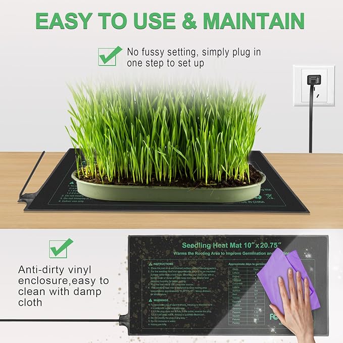 Durable Seedling Heat Mat 10x20.75 inches 4 Pack, Upgraded MET Certified Heat Mat for Plants Seed Germination,Hydroponic, Waterproof Greenhouse Heater, Seed Starter