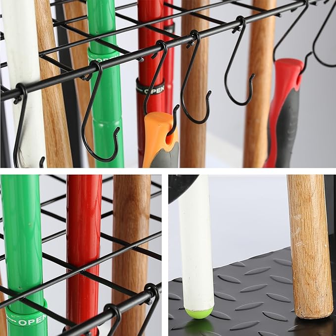 YueTong Garden Tool Organizer for Corner,Yard Tools Rack for Garage Storage Organization,Garage Tool Holder Free Standing No Mount.Heavy Duty and Solid Metal for Indoor and Outdoor Use.