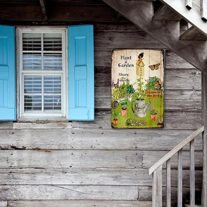 Retro Garden Metal Signs Outdoor Decor Plant A Garden Sign Gardening Gifts For Women Funny Courtyard Art Wall Decor Rustic Fence Decoration 8x12 Inch
