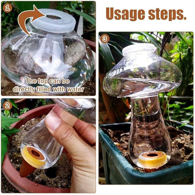 3Pcs Self Watering Globes Mushroom & Wash Bottle,Plant Watering Globes,Self Watering Planter Insert,Automatic Plant Waterer Indoor,Plant Watering Devices,Plant Water Globes,Watering Bulb