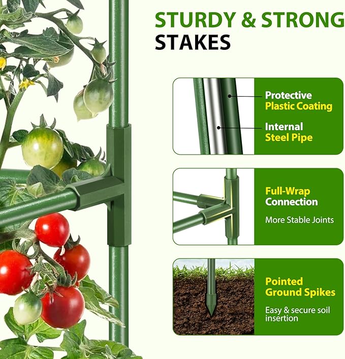 Suntee 3 Pack Tomato Cage with 10 Gallon Grow Bags, 48 Inch Tomato Cages for Garden Patio Balcony, Adjustable Height Tomatoes Plant Support for Climbing Vegetables Plants Flowers