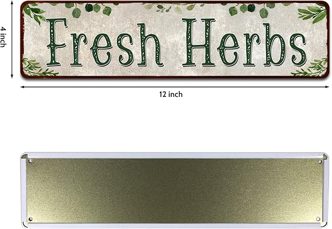 Fresh Herbs Metal Sign Country Farmhouse Home Gardener Tin Sign Decor Sign 4" x 16"