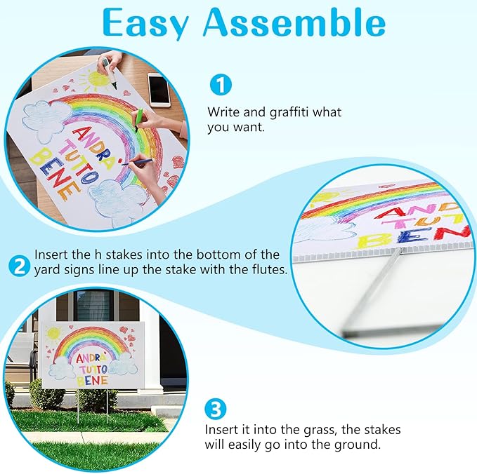 Blank Yard Signs with Stakes, Remiawy 10 Pack Lawn Signs Corrugated Plastic 17x12 Inches Custom Double Sided for Yard Sale Outdoor, Garage, Open House, Estate, Guidepost, Birthday Party