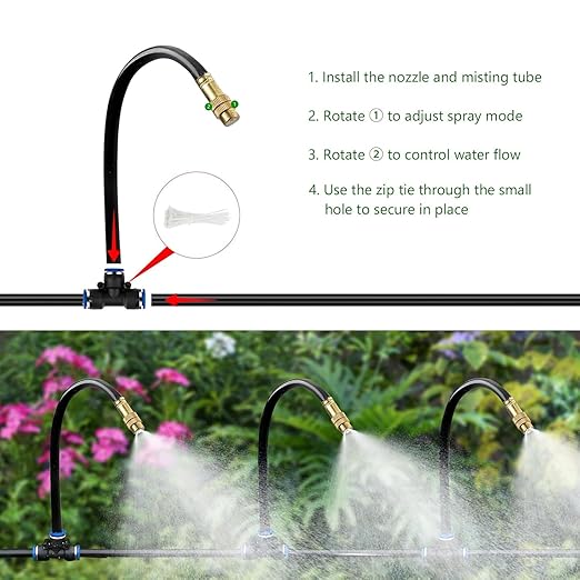 120FT Drip Irrigation System for Garden – Automatic Watering Kit with Solid Brass Metal Connectors, 360° Bendable Tubing &40 Adjustable Nozzles for Greenhouse, Lawn, Yard & Plants