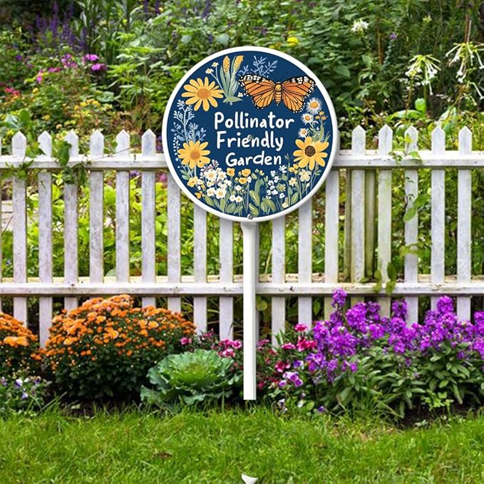Garden Signs Pollinator Friendly Garden Sign with Stake Outdoor Aluminum Yard Sign Rustproof Aluminum Metal Sign Fade Resistant Lawn Decoration for Outdoor 9.2x9.2inch